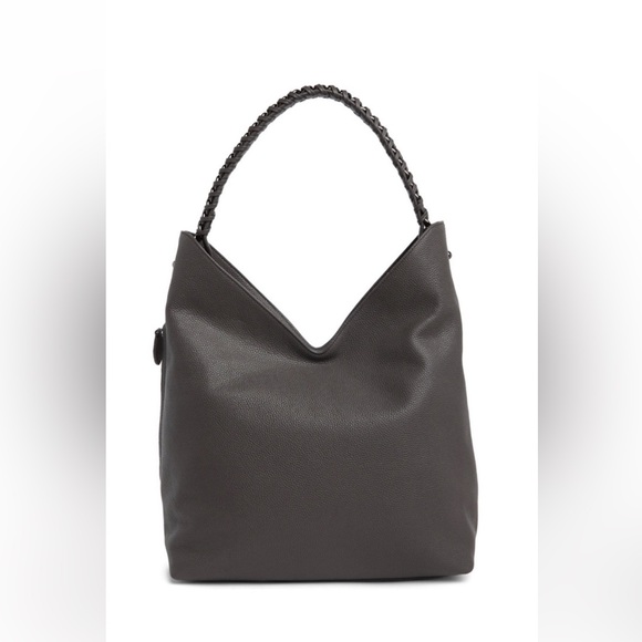 REBECCA MINKOFF Black Pebbled Leather CHAIN HOBO Bag Purse silver hardware - Picture 2 of 11